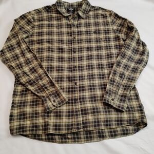 Hurley Black and Tan Plaid Button Down Shirt